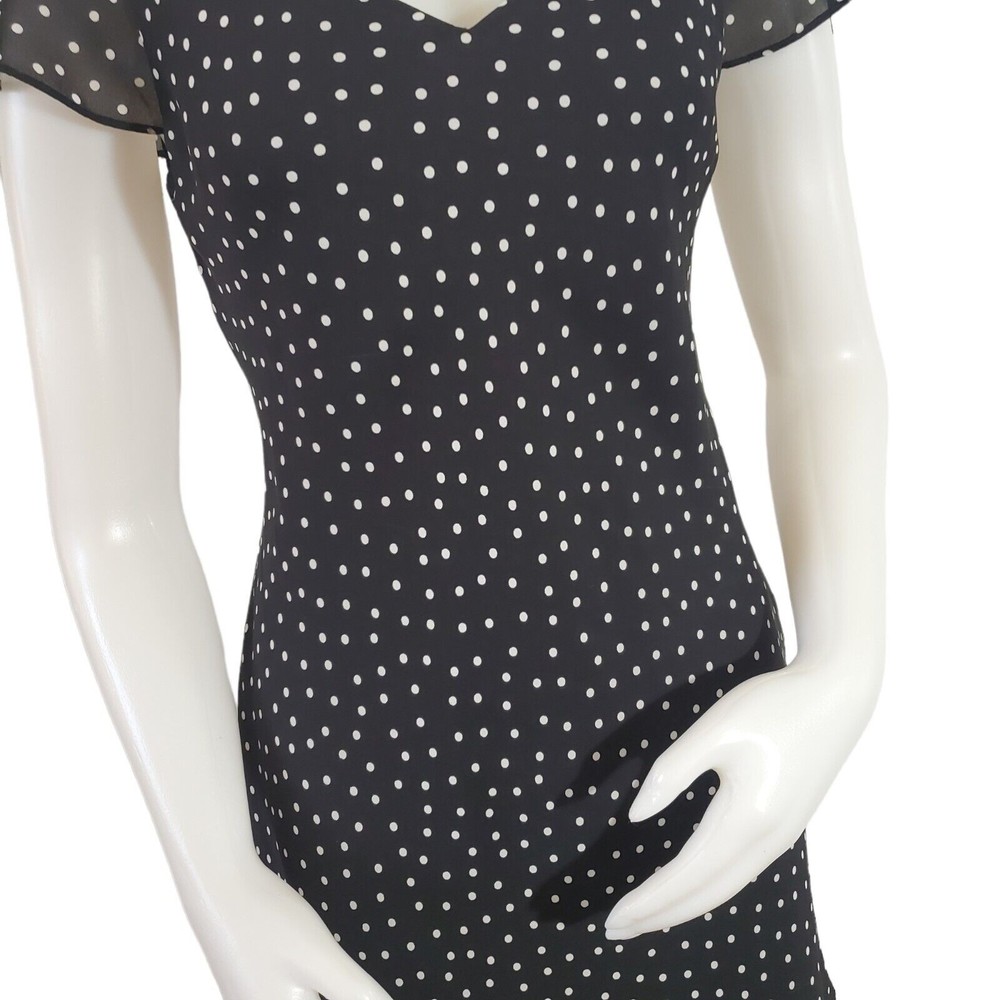 VINTAGE Donna Ricco Womens Black White Polka Dot Party Dress Size 6 Short Sleeve - Picture 4 of 8